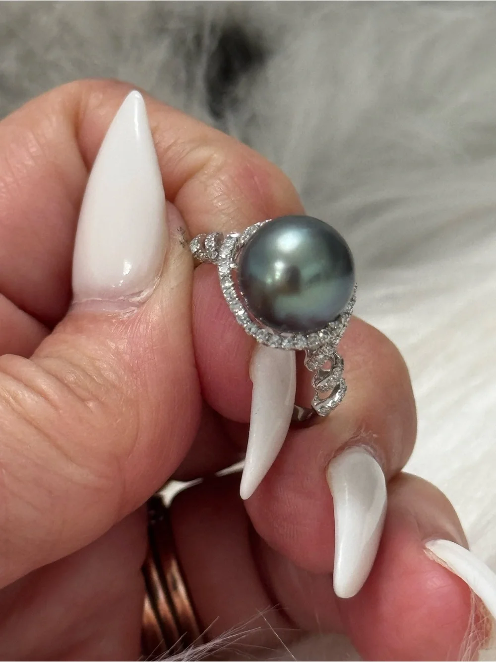 EFFY 14K White Gold Tahitian Pearl Diamond Ring